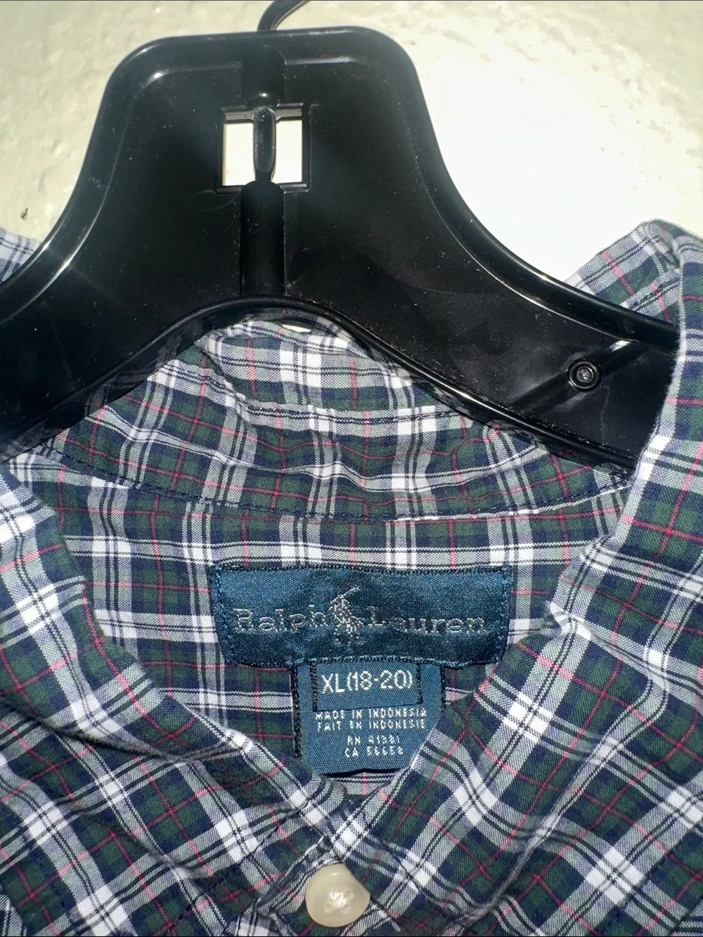 Polo by Ralph Lauren Navy and Green Plaid Button-Down Shirt EUC